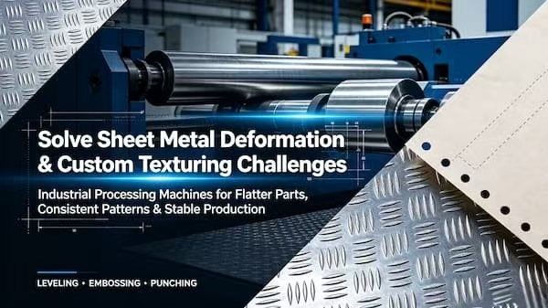 Resolva seus desafios de deformação e texturização personalizada de chapas metálicas com nossas máquinas de processamento industrial.